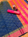 Navy blue color soft cotton saree with weaving border