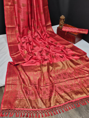 Gajari color banarasi khicha silk weaving saree with zari work