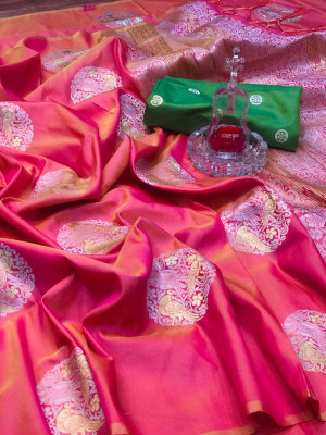 Peach color banarasi silk jacquard weaving saree with rich pallu