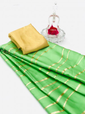 Parrot green color satin silk saree with floral print