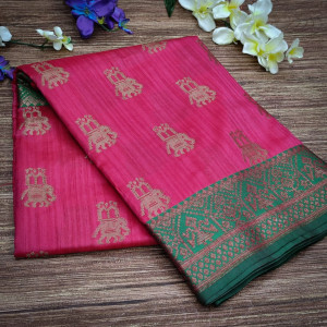 Pink color banarasi khicha silk weaving saree with zari work