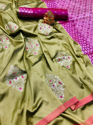 Beige color soft lichi silk saree with zari weaving work