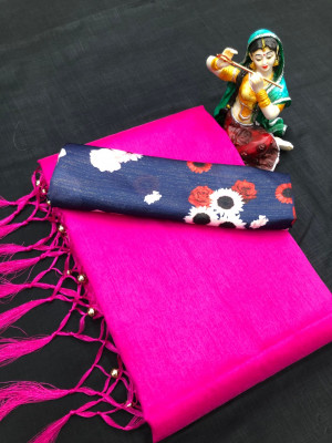 Pink color plain soft silk saree