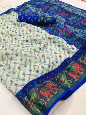 Multi color soft cotton pochampally ikat saree with zari border