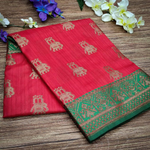 Red color banarasi khicha silk weaving saree with zari work