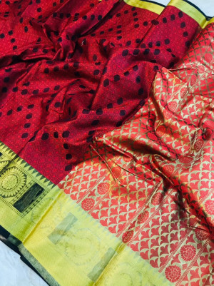 Red color soft kora muslin silk saree