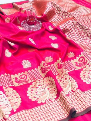 Pink color banarasi silk jecquard work saree with rich pallu