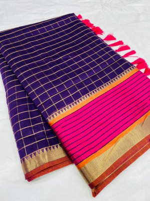 Purple color soft cotton silk saree with satin patta zari weaving border