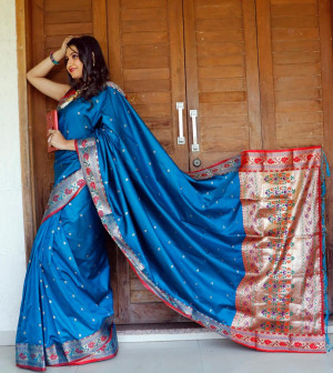 Firoji color Soft banarasi silk saree with golden zari jacquard weaving work