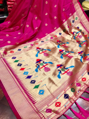 Pink color pure kanchipuram silk saree with zari work