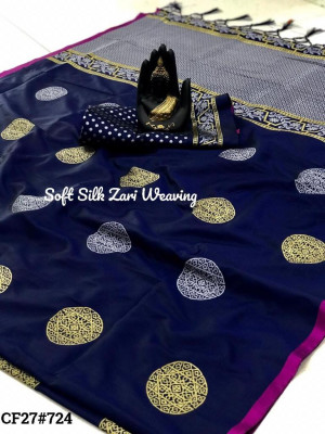Navy blue color banarasi silk weaving jacquard saree with rich pallu