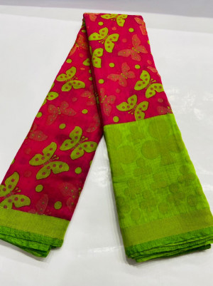 Red color soft cotton pochampally ikat saree with Butterflies design