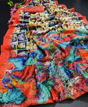 Multi color linen saree with beautiful designs