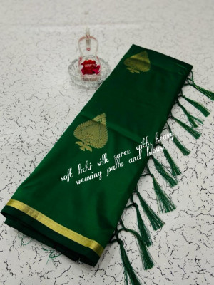 Green color soft silk weaving jacquard saree