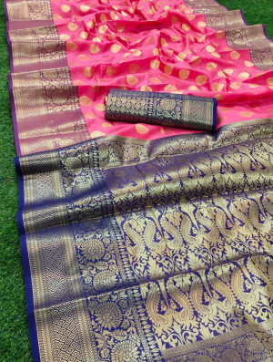 Gajari color banarasi soft silk saree with rich pallu