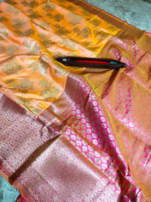 Orange color kanchipuram pure silk handloom saree