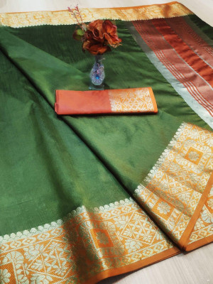Mehndi green color rich crystal silk saree with weaving border work