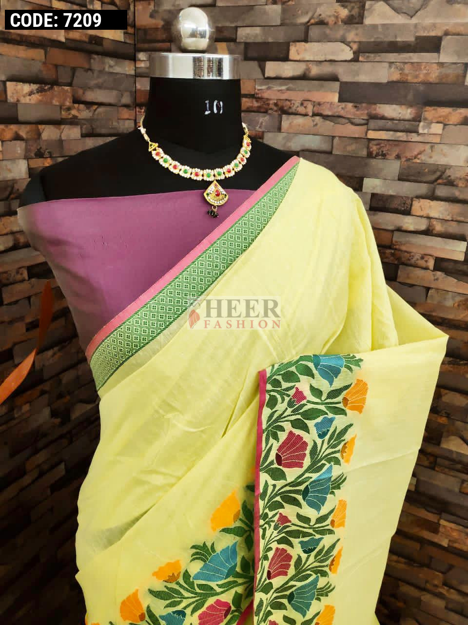 Yellow with Red Border Semi Modal Silk Saree. main image 0