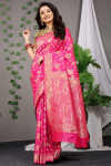 Rani pink color kanchipuram silk saree with golden zari work