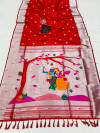 Red color soft paithani silk saree with zari weaving work