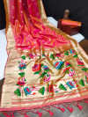 Peach color paithani silk saree with  zari woven work