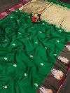 Green color soft cotton silk saree with zari work