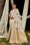 Off white color soft linen saree with zari woven work