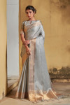 Gray color maheshwari silk saree with zari work