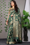 Dark green color kanchipuram silk saree with golden zari work