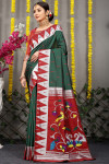 Dark green color paithani silk saree with zari woven work