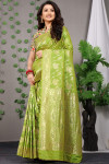 Parrot green color kanchipuram silk saree with golden zari work
