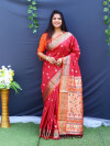 Maroon color soft paithani silk saree with golden zari work