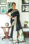 Black color paithani silk saree with zari woven border