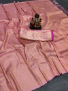 Peach color soft fancy silk saree with golden zari work