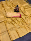 Yellow color soft fancy silk saree with golden zari weaving work