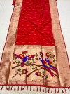 Red color soft paithani silk saree with gold zari weaving work