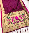 Magenta color soft paithani silk saree with golden zari work