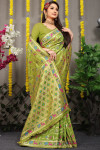 Parrot green color soft kanchipuram silk saree with  zari woven work