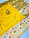 Light yellow color soft kanchipuram silk saree with zari work
