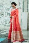 Gajari color soft linen saree with weaving work
