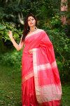 Gajari color raw silk saree with woven design