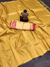Yellow color soft fancy silk saree with golden zari work