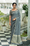 Gray color soft linen saree with weaving work