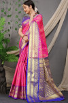 Rani pink color kanchipuram silk saree with zari woven rich pallu