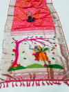 Peach color soft paithani silk saree with zari weaving work