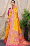 Yellow color soft kanchipuram silk saree with zari weaving work