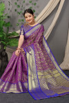 Purple color kanchipuram silk saree with zari woven rich pallu