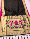 Black color soft paithani silk saree with golden zari work