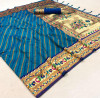 Firoji color paithani silk saree with zari work and leheriya design