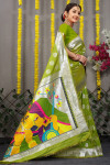 Parrot green color paithani saree silk with zari weaving work
